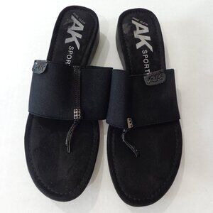 ANNE KLEIN Sport Women's Black Wedge Thong Slide Sandals Size 8.5M